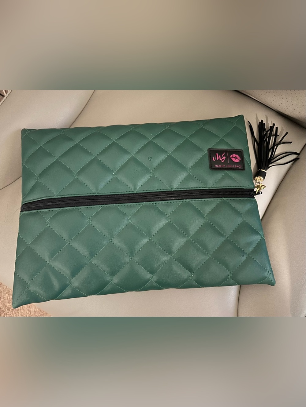 Quilted Green Makeup Junkie bag